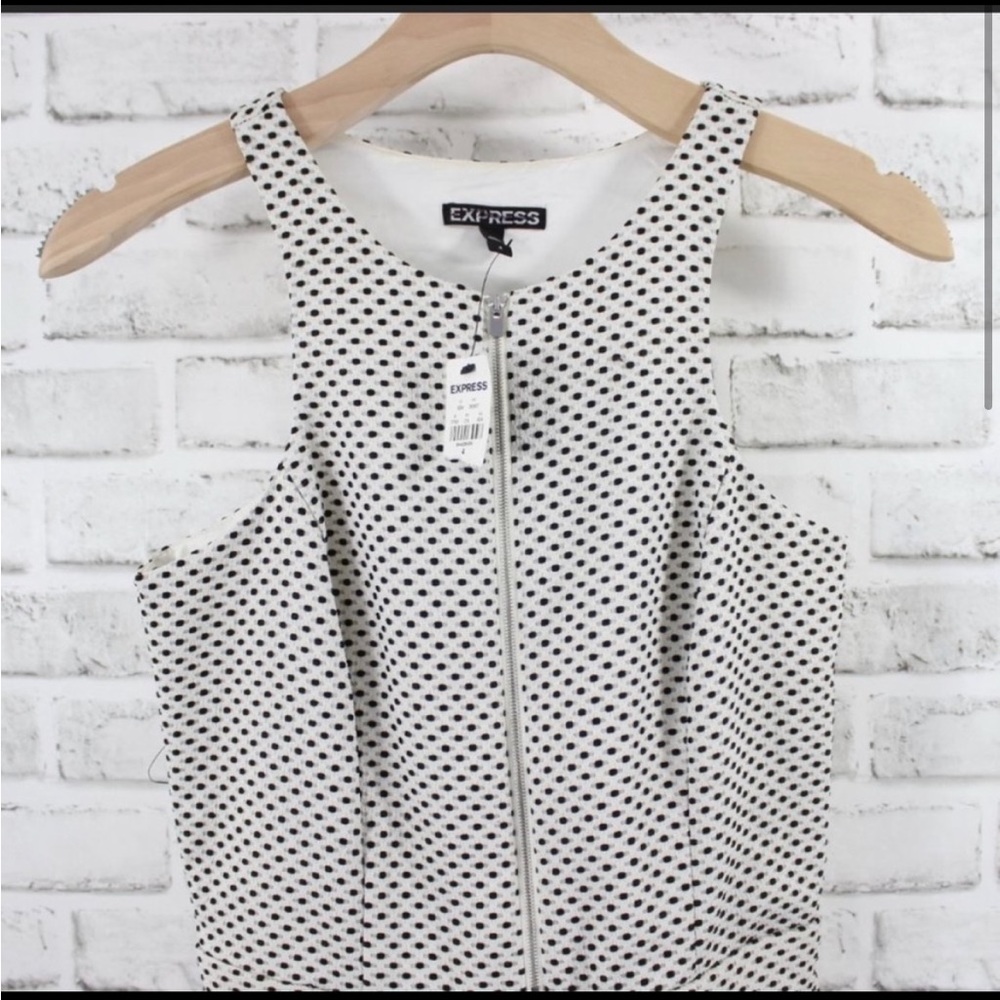 Black polka dotted white Express sleeveless dress - Picture 2 of 6